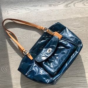 Coach Signature Leah Embossed Patent Leather Shoulder Tote Bag F14663 Purse